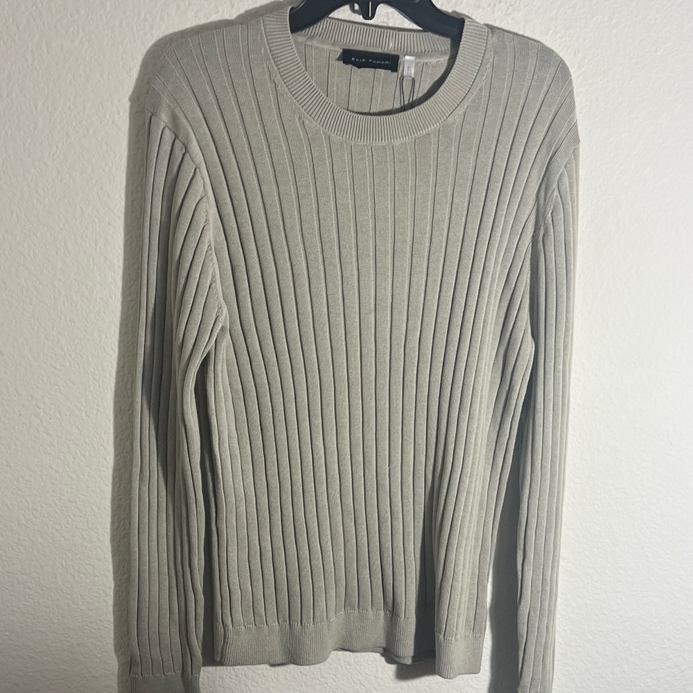 Elie Tahari Men's Light Gray Ribbed Crewneck Sweater size L winter causal